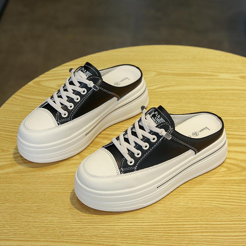 Thick-bottomed Bag Head Half-drag Women's Autumn Outer Wear Autumn New Versatile Sports and Leisure Height Increase Lazy Bag Head Half-tray