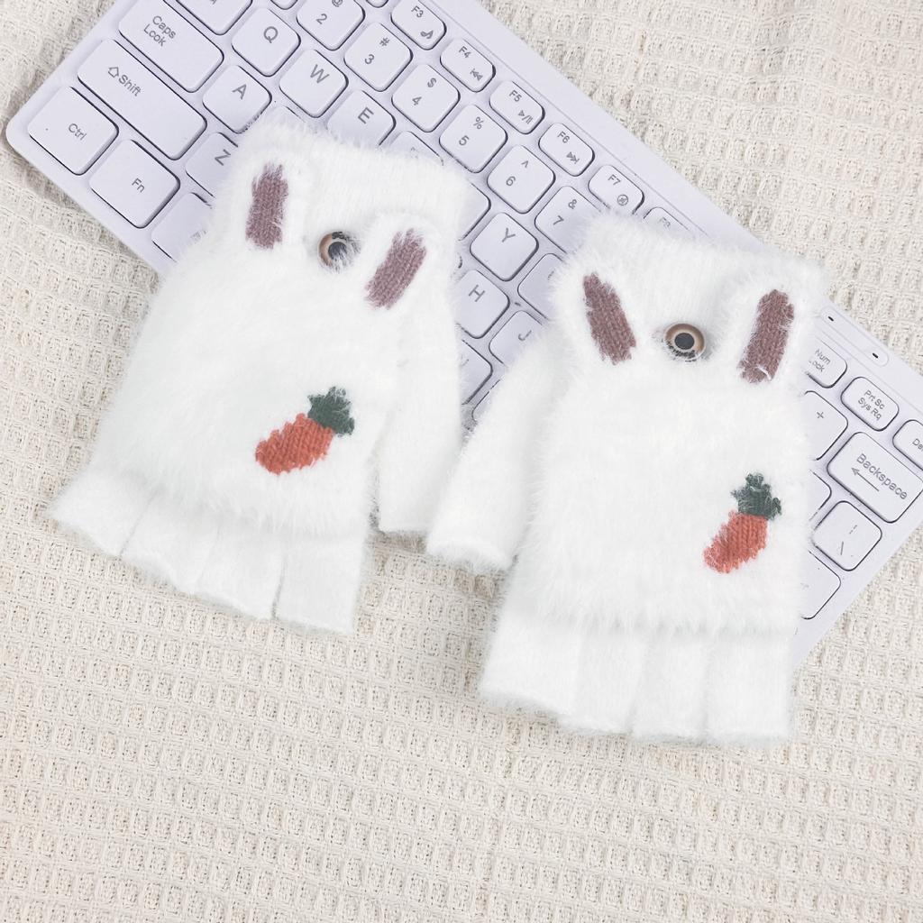 Winter Plush Warm Flip Gloves With Exposed , Knitted For Students To Write And Keep Warm