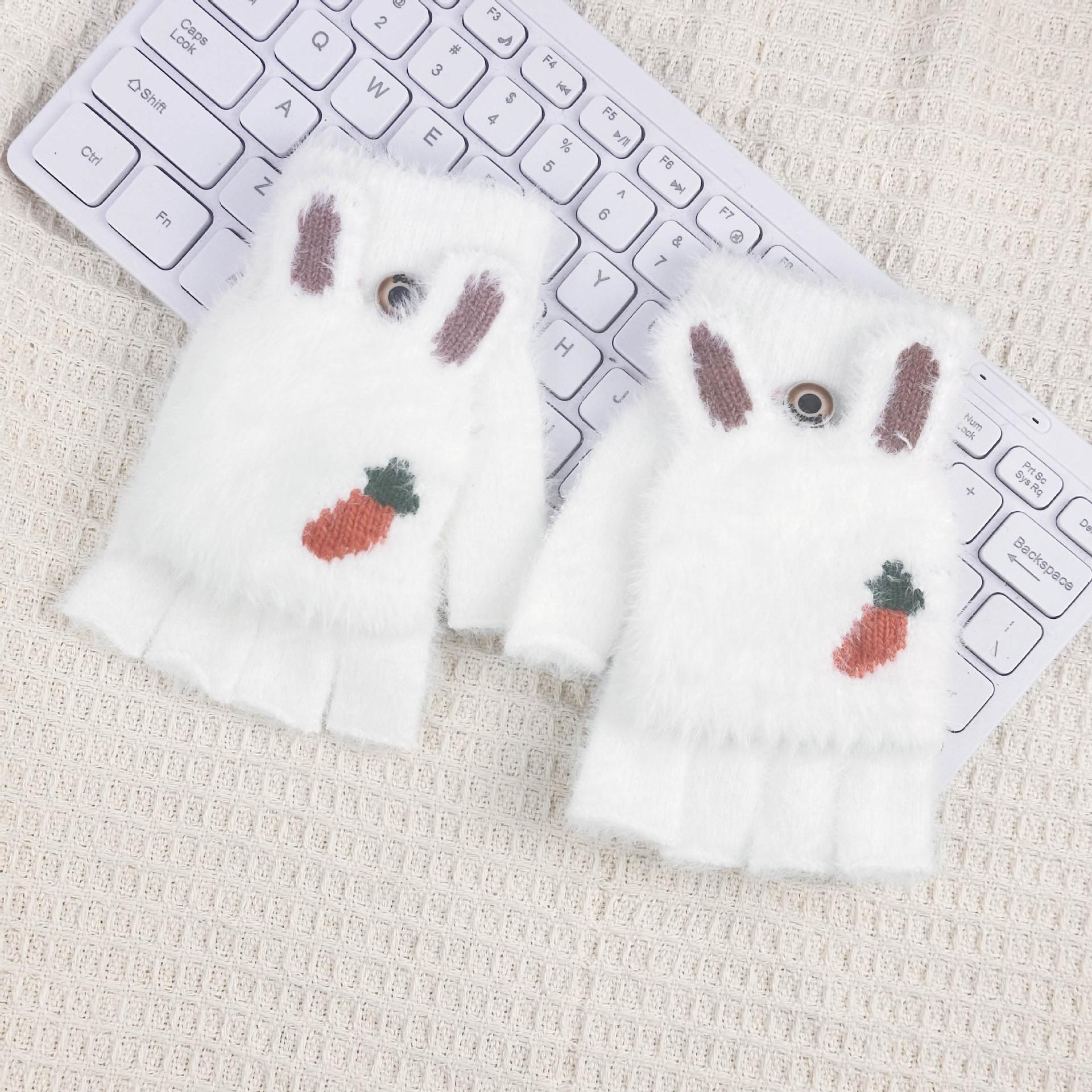 

Winter Plush Warm Flip Gloves With Exposed , Knitted For Students To Write And Keep Warm One Size белый