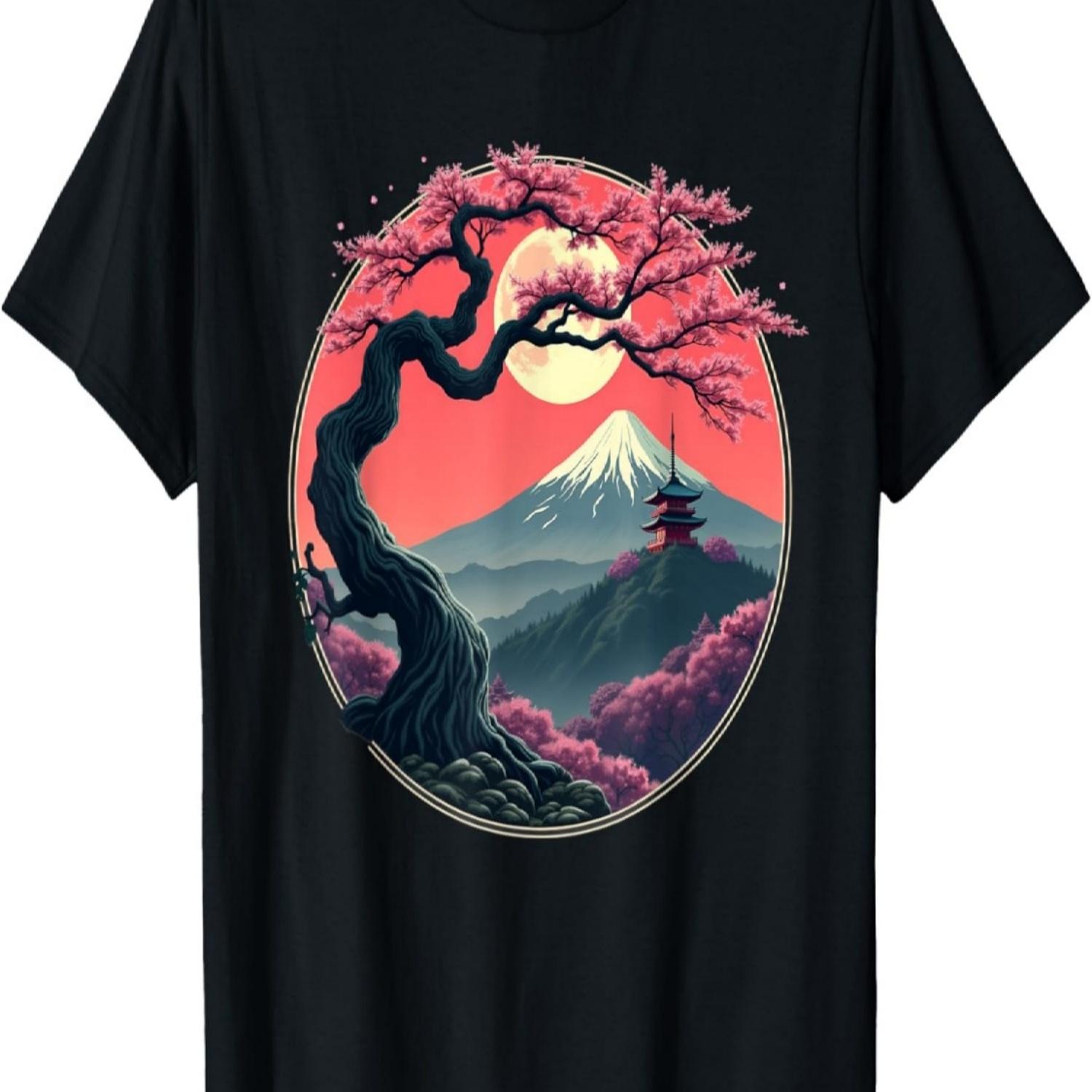 Sakura Mount Fuji Hanami Geisha Cherry Blossom T-Shirt S чёрный