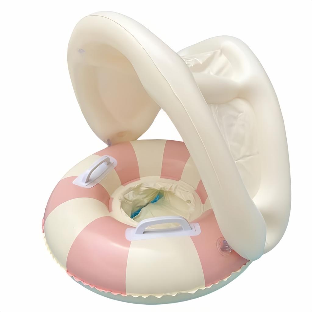 Baby Pool Float With Canopy, Infant Inflatable Swim Ring With Safety Handles, Toddler Water Float For Pool, Beach, Summer Outdoor Activities