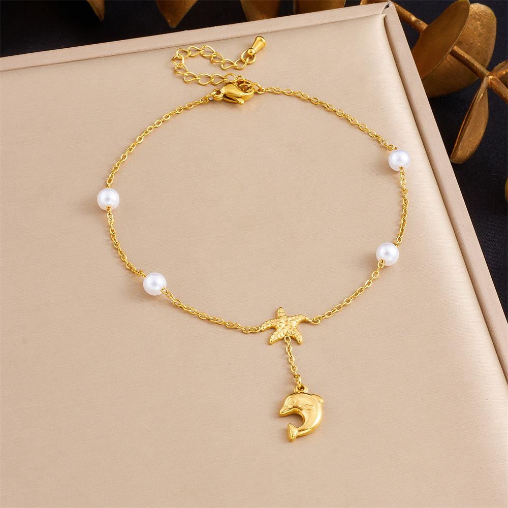 Layered Charm Anklet With Rhinestone Cherry Starfish Flower Moon And Star Pendants For Women