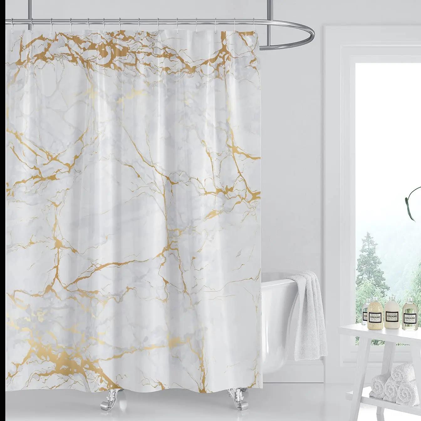 

Marble Shower Curtain Grey Gold White Textured Shower Curtains For Bathroom Abstract Pattern Waterproof Fabric With 12 Pcs Hooks W60H190(CM)-1 Pcs