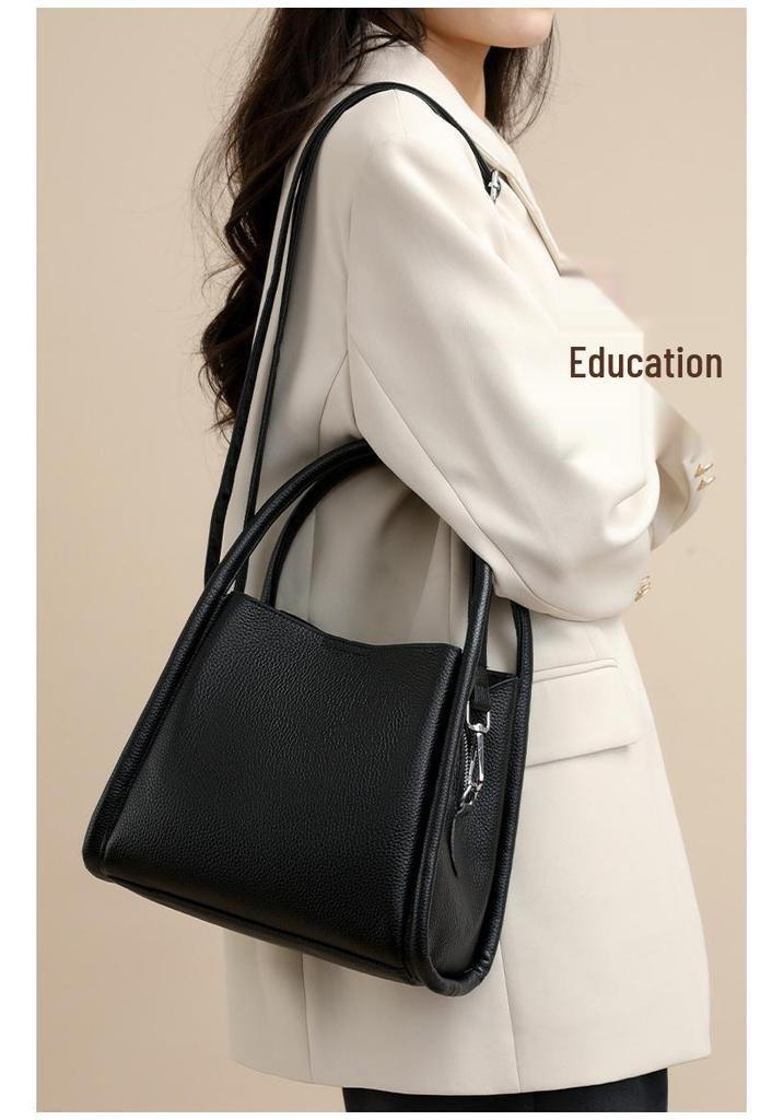 Luxury Women's Genuine Leather Tote - Large Capacity, Solid Color, Single Shoulder or Crossbody Bucket Bag