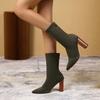Fashion Pointed Toe Half High Sock Boots for Women Very High Heel Elastic Mid Calf Shoes Woman Spring Autumn Fashion 2025 Footwear Sale