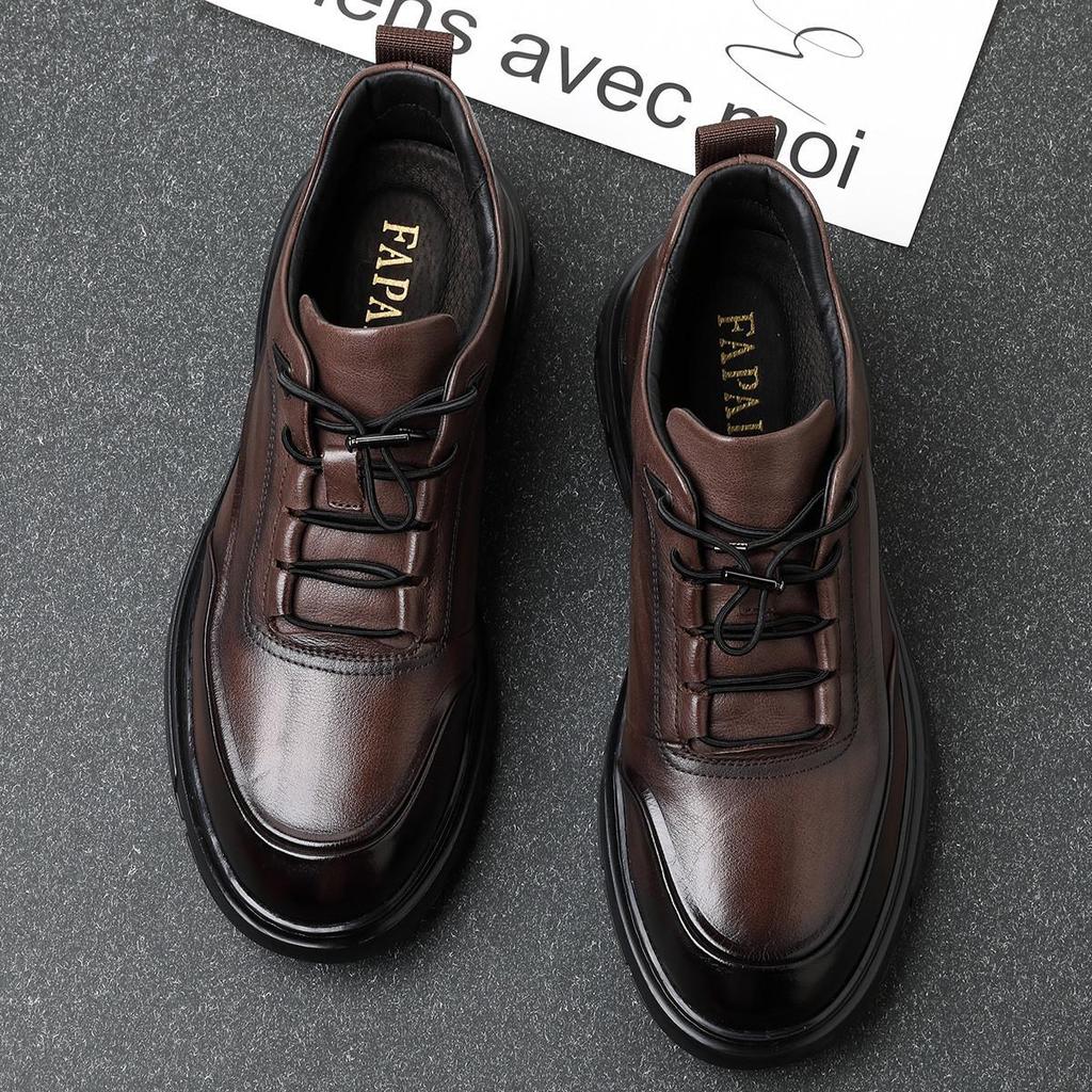 Men's Genuine Leather Sneakers: Trendy British Style Casual & Business Commuter Shoes with Round Toe.