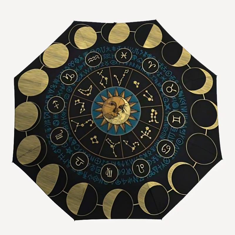 1 Stück Astrologie Rad Automatischer Faltregenschirm, Tragbares & Faltbares Design mit 8 Speichen, Lässiges Outdoor-Accessoire yy250805144