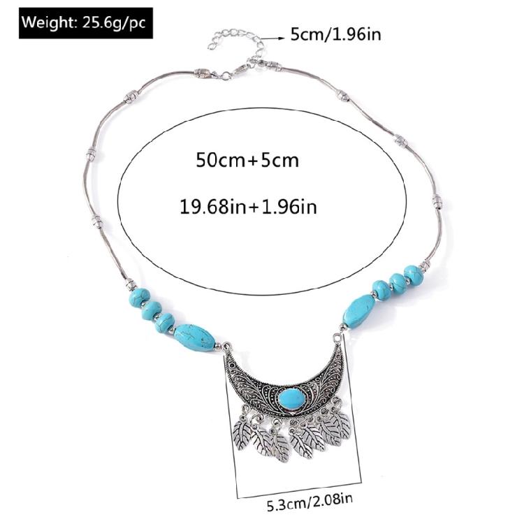 Fashionable Turquoise Necklace with Leaf Tassels Details Ethnic Style Jewelry for Everyday Outfits and Celebrations