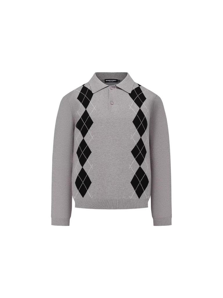 Men's British Argyle Long-Sleeve Polo Sweater - Versatile Collegiate Style for Spring and Autumn