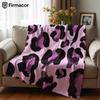 Blush & Black Leopard Cartoon Anime Print Flannel Blanket Soft Warm Throw for Kids Bedroom Sofa Bed Christmas Office Car