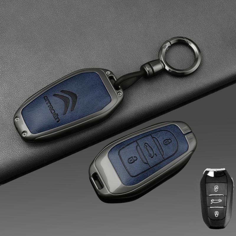AAMD1 -Zinc Alloy Leather Car Key Case Cover Shell Fob Holder for Citroen Tianyi C5 2022 2020 2019 2017 2016 Car Key Shell Accessories