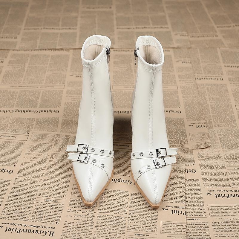 Pointed Toe Booties Women's Belt Buckle High Heels Fall/Winter  New Fashion Block Heel Outside Wear