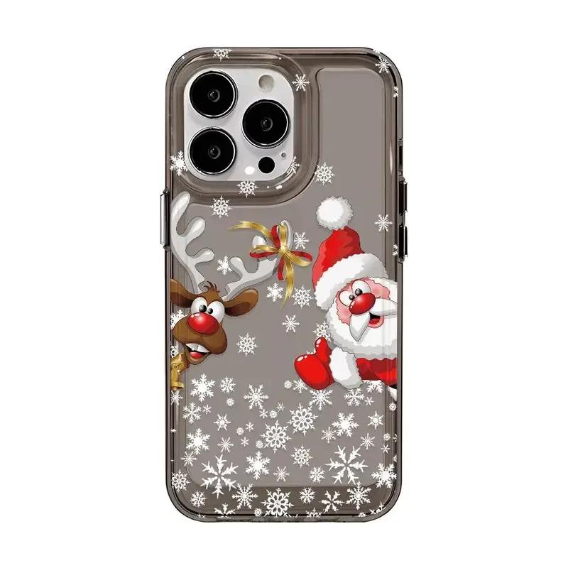 Christmas Reindeer and Santa Claus Clear Case for iPhone 16 11 12 13 14 15 Pro Max Xs XR 8 Plus Ultra Thin Soft Silicone Cover