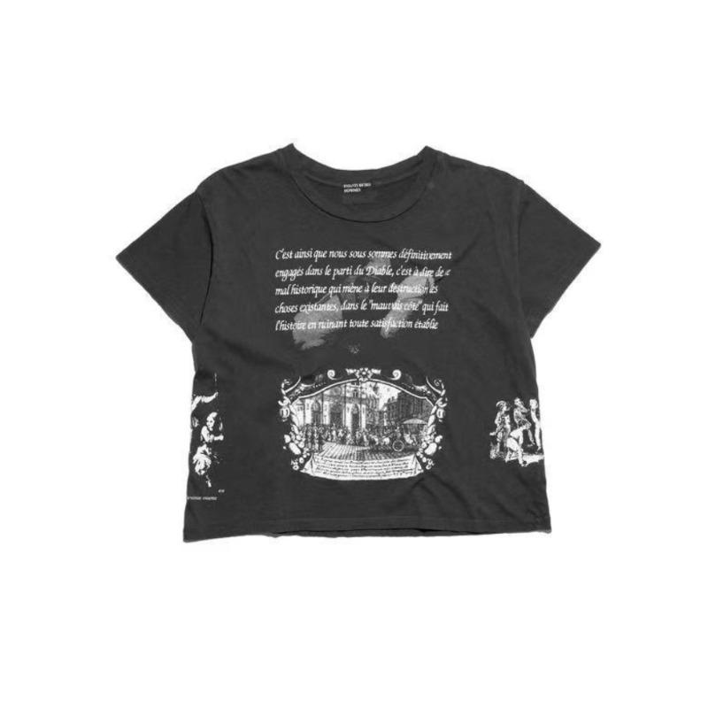 Letter printing retro portrait American tide brand loose men's and women's casual short-sleeved T-shirt tide