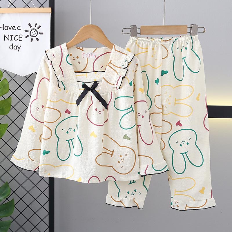 Cross-Border Girls' Cotton Cartoon Pajama Set - Long Sleeve Princess Homewear for Spring and Autumn.