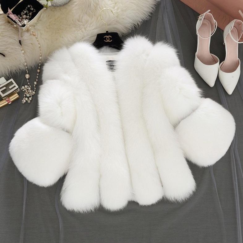 2025 European Women's Faux Fox Fur Patchwork Coat - Short, In Stock