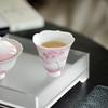Pink Hand-Painted Lotus Ceramic Tea Cup - Flared Rim Zen Tea Bowl for Kung Fu Ceremony, Floral Design High-Stem Sipping Cup