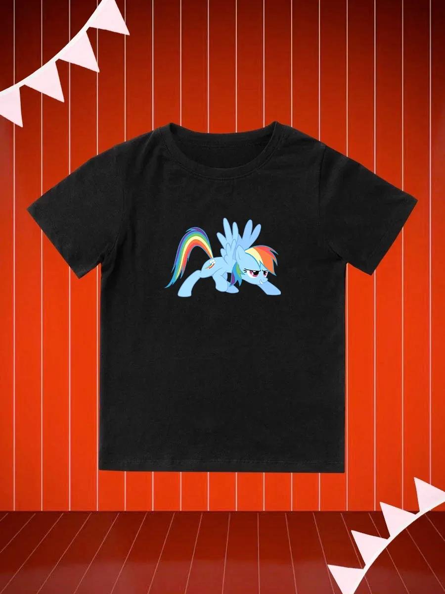 Round Neck Printed Pattern Pullover Short Sleeve Kids Tops My Little Pony Rainbow Dash 100