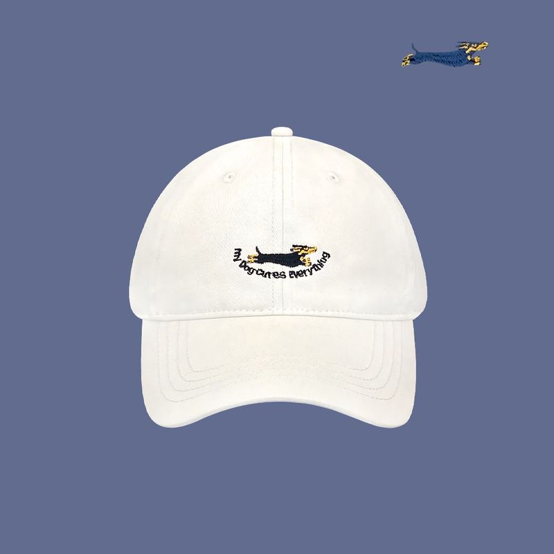 

New Arrival Spring and Summer Cute Puppy Embroidered Baseball Hat Wide Brim Female Spring and Summer Sun-Proof Face-Looking Little Couple Peaked Cap Rice White Adjustable
