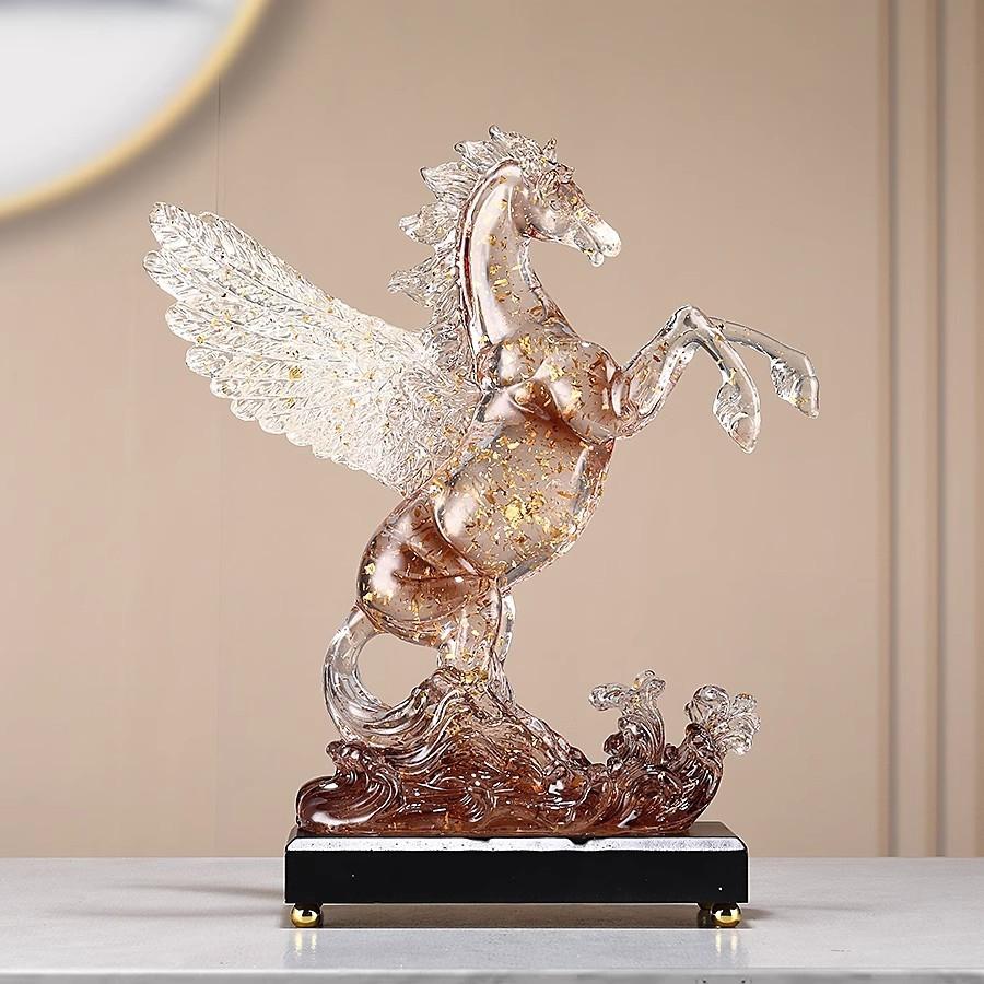 Transparant Pegasus Standbeeld Ornament, Gevleugeld Paard Hars Ambacht Standbeeld, Geschikt voor Huis, Woonkamer, Kantoor, Bureau Decoratie