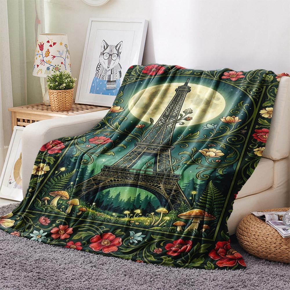 Paris Eiffel Tower Print Flannel Blanket, High quality Comfortable for All Seasons, Home Decor, Warmth and Comfort, Perfect for Christmas Gifts90