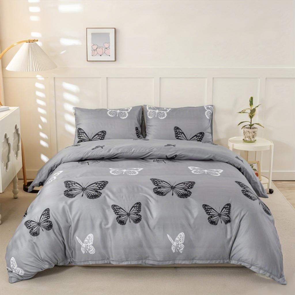 3pcs Butterfly Print Duvet Cover Set Soft Skin-Friendly Bedding Set Includes 1 Duvet Cover And 2 Pillowcases