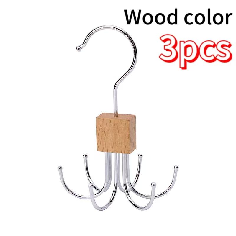1/2/3pcs 360° Rotating Storage Hanger Hook Multi-Claw Bag Metal Belts Rack Multifunctional Hook Wooden Organizer For Bras Ties