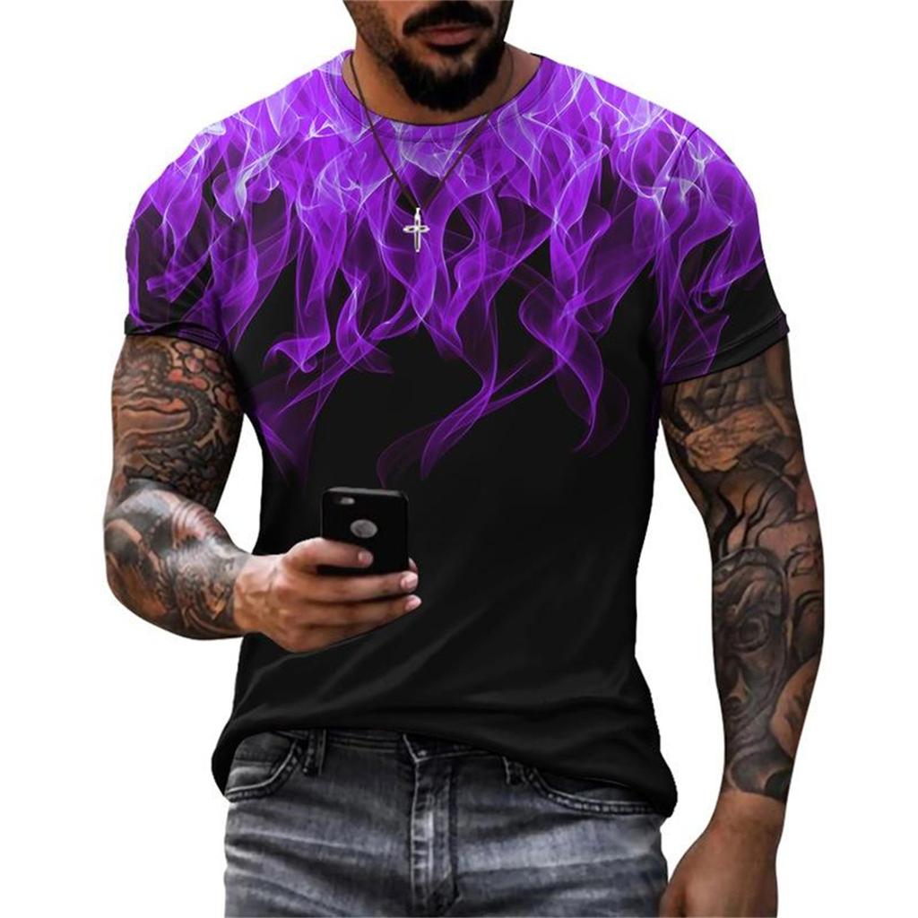 European and American T-shirt Men's Street Flame Gradient Printing T-shirt Summer Sports Short-sleeved T-shirt