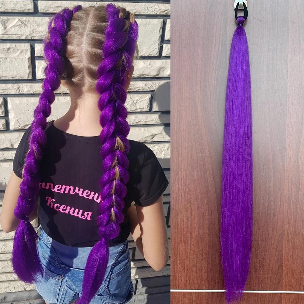 Synthetic Fiber Wig with Purple Ponytail Braid and Elastic Hair Tie