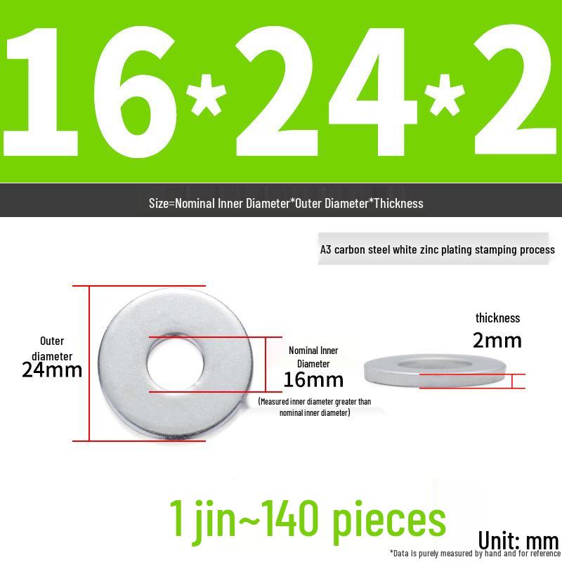 Extra Large Galvanized Metal Flat Washer - Thickened Round Screw Washer M6-M16