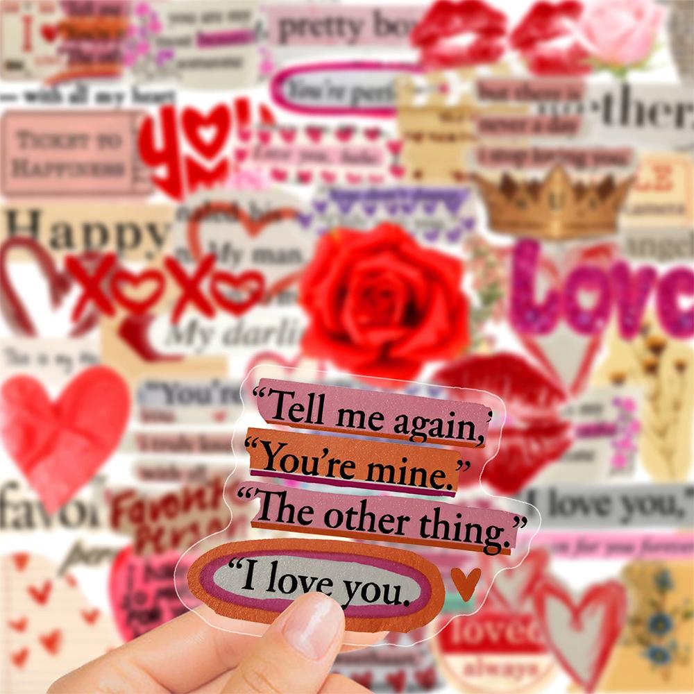 10/30/50pcs Love Valentine's Day Graffiti Stickers Transparent English Text Cartoon Sticker Guitar Scrapbook Phone Decals Decor
