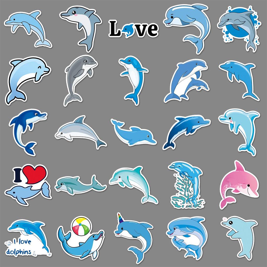Dolphin Graffiti Stickers: 50pcs Waterproof Marine Life Set for DIY Skateboards, Phone Cases & Suitcases
