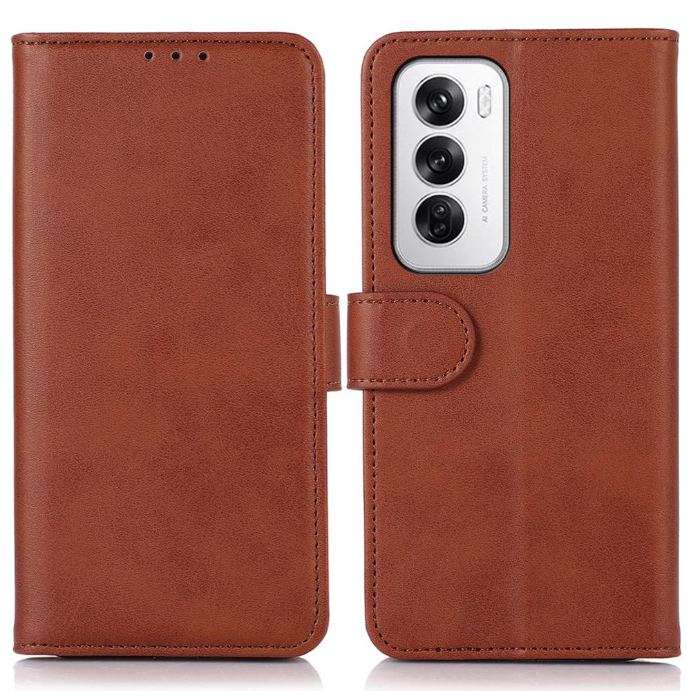 

For Oppo Reno12 5G (Global) Case Cowhide Texture Leather Wallet Phone Cover Brown