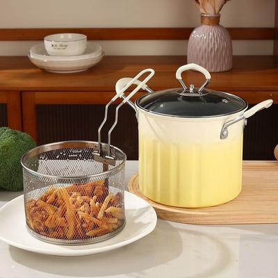 3L Kleine Frituurpan met Mand, Mini-Frituurpan met Oliefilterrekdeksel, Japanse Tempura Roestvrijstalen Frituurpan voor Thuiskeuken