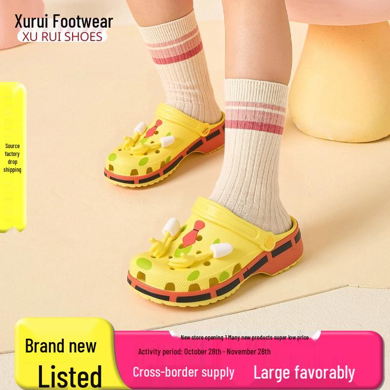 SpongeBob & Patrick Cartoon Crocs for Toddlers - Non-slip, Wear-resistant Beach Sandals