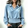 Women's Velvet Lapel V-Neck Long Sleeve Fitted Top