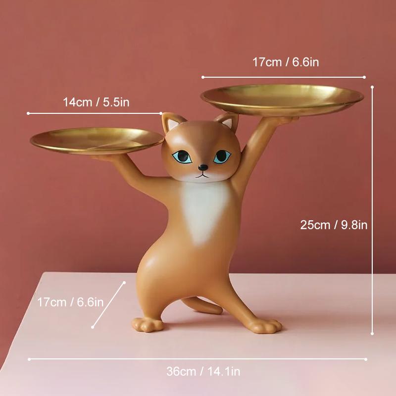 Creative Cat Tray Resin Sculpture Figurine Key Desktop Candy Home Office Table Storage Decoration Accessories Room Animal Decor