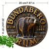 Wall Sign of 1pc Bundaberg Rum, Vintage Style. 2D Round Metal Plaque with Imitation Relief, Ideal Home Garden Wall Decoration