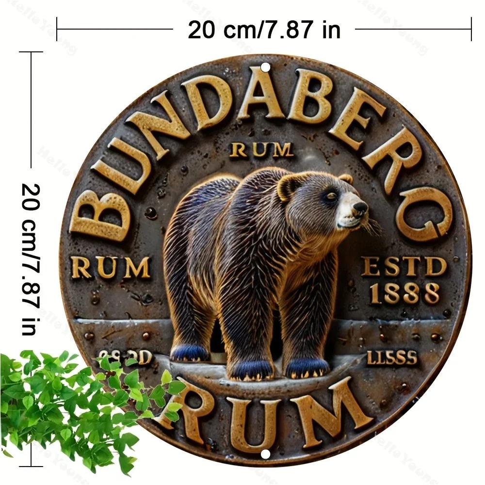 Wall Sign of 1pc Bundaberg Rum, Vintage Style. 2D Round Metal Plaque with Imitation Relief, Ideal Home Garden Wall Decoration