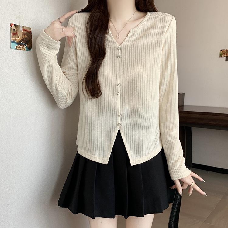 V-neck Heart-shaped Button Plus Size Women s French Knitwear L
