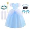 Classic Cendrillon Costume Deluxe Lace Dress Birthday Party Role Play Princess Pretend Fairy Tale Grace Ball Gown for Kids