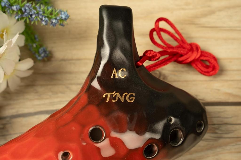 TNG Ocarina Instrument 12 High Quality Ocarina for Tube Playing Glazed Finish Ocean Wave Pattern [Alto/C Key/AC / Holes] (with Strap) (Red)