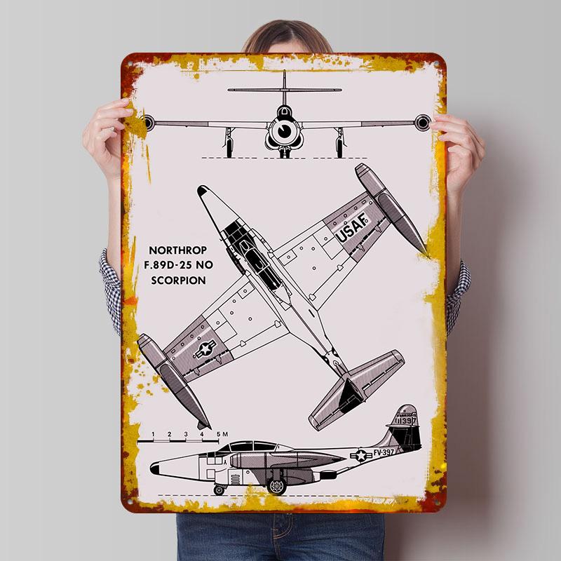 

Northrop F89D Scorpion Jet Tinplate Poster Customized Wall Art Vintage Retro Metal Signs for Room Decorations Coffee Bar Decor 7.9x11.8In(20x30cm)