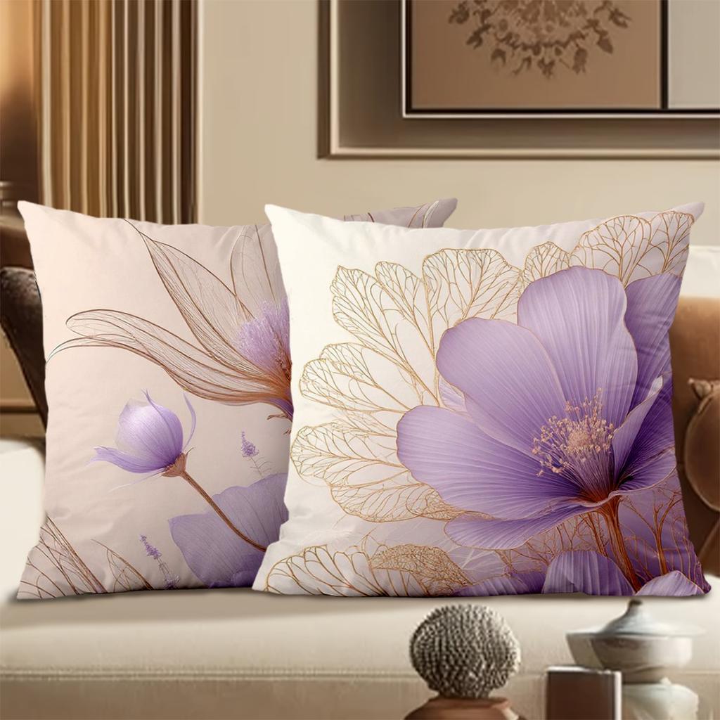 Purple Flower Printed Cushion Covers For Home Decor Polyester pillowcase, sofa decorative cushion cov Headboard Pillow