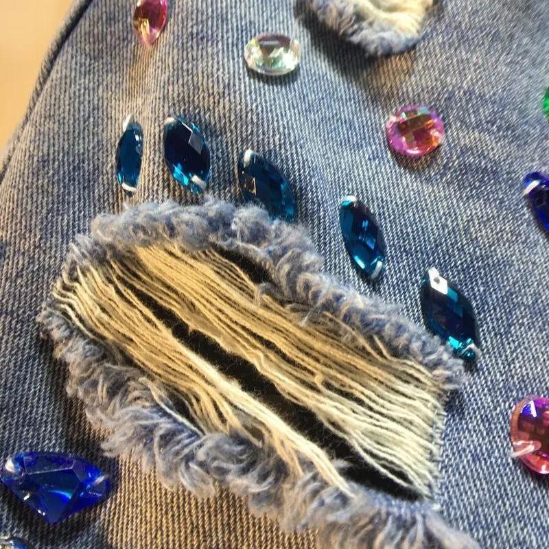 Jeans Loch Shorts Damen Sommer Kurze Hosen Hohe Taille Stretch Used Look Gewaschen Diamanten Streetwear Gerade Denims