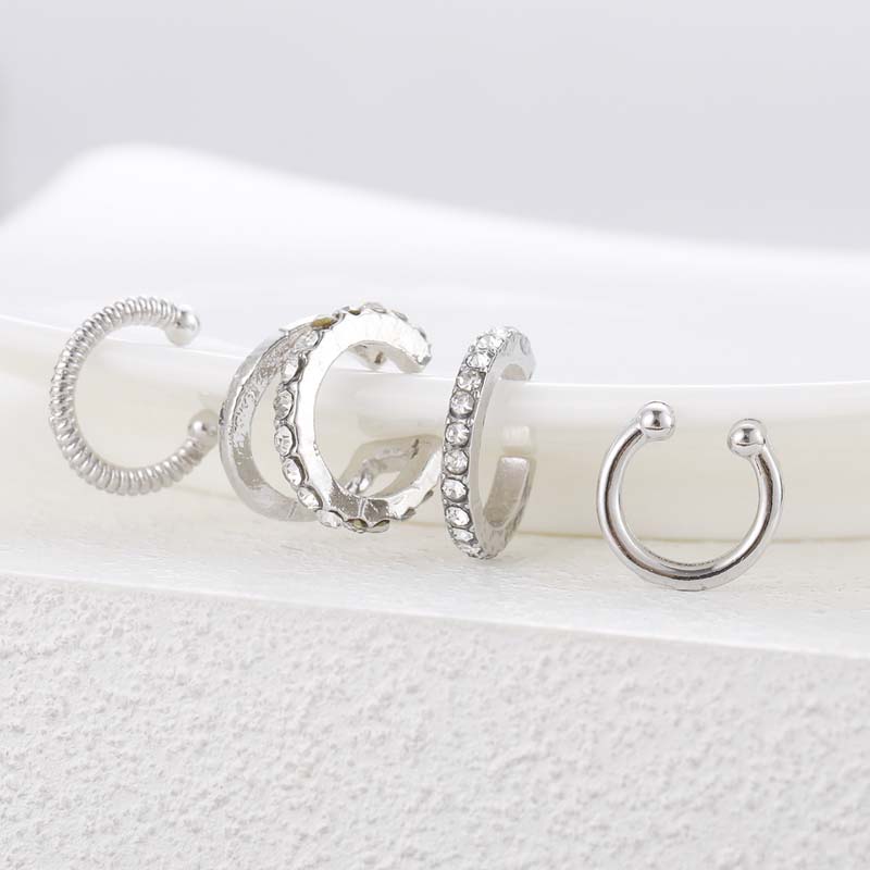 4Pcs Fashion Metal Crystal Ear Clip Earrings for Women Simple Gold Color C-shaped Non Piercing Fake Cartilage Ear Cuff Jewelry