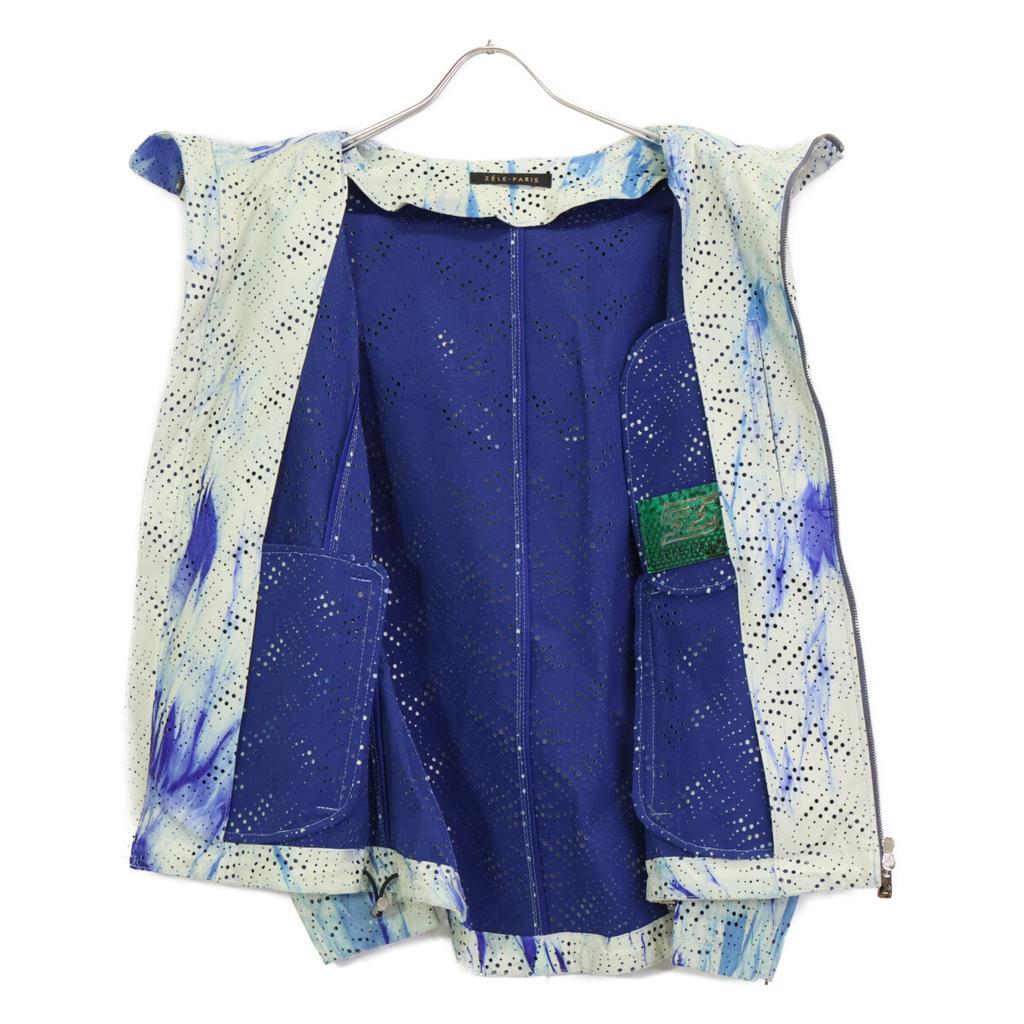 ZELE-PARIS Deerskin Perforated Zip-Up Hoodie Jacket 48 blueUsed