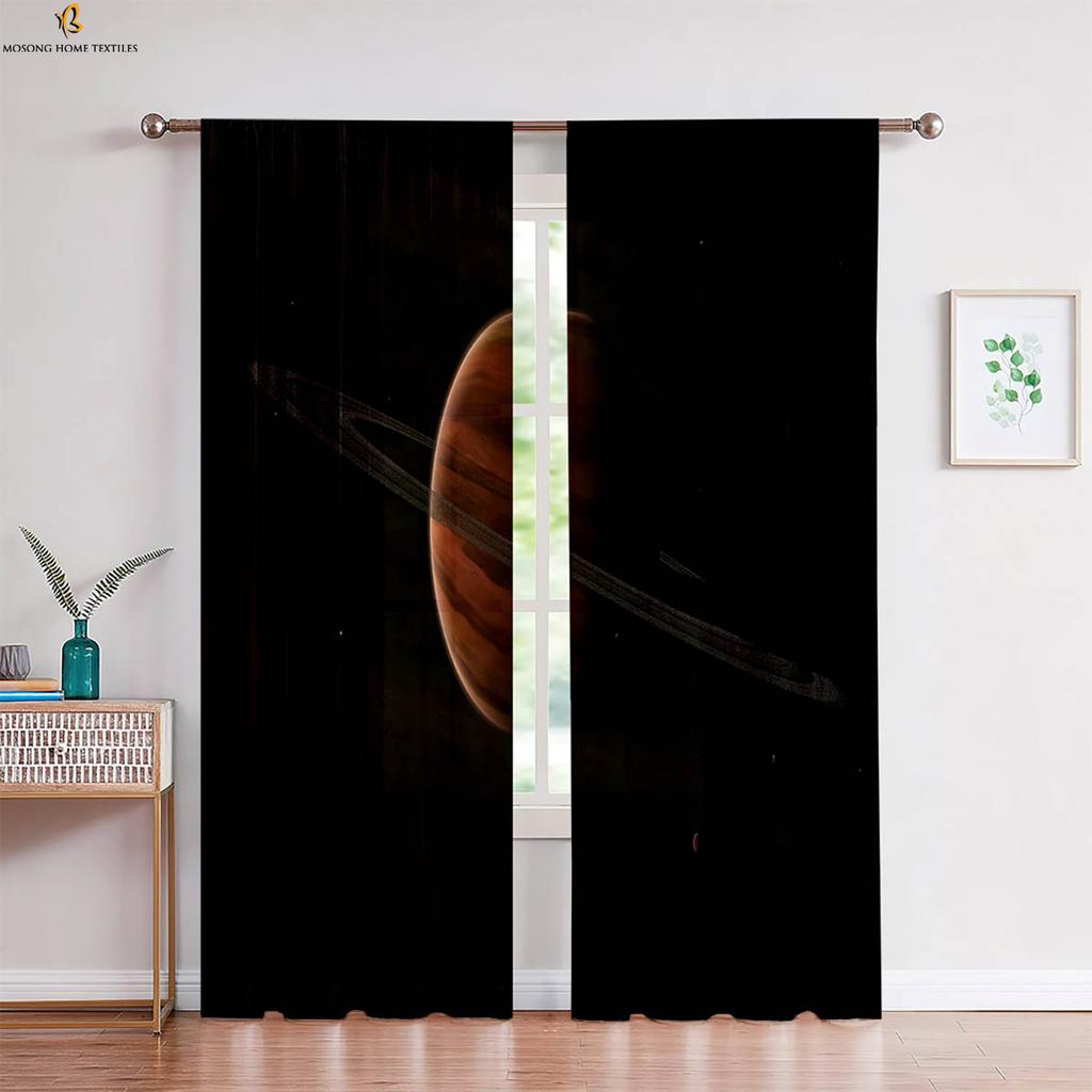 Wunderschöner Sternenhimmel Planet 3D-gedruckter Vorhang Stangentasche Fenstervorhang Geeignet für Schlafzimmer Wohnzimmer Arbeitszimmer Dekorativ