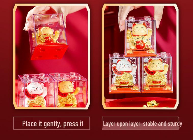 Solar-Powered Waving Lucky Cat Ornament for New Year and Car Dashboard