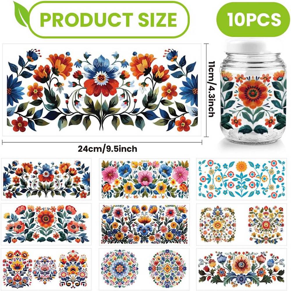 PVC DIY Heat Transfer Paper for UV Sublimation Cup Flower 110x240mm 10 style 1pc/style 10pcs/set